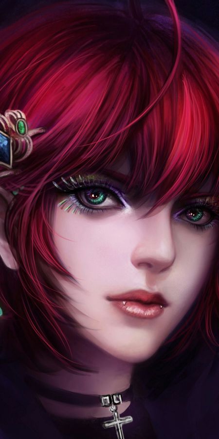 Phone wallpaper: Fantasy, Women, Green Eyes, Vampire, Short Hair, Red Hair free download