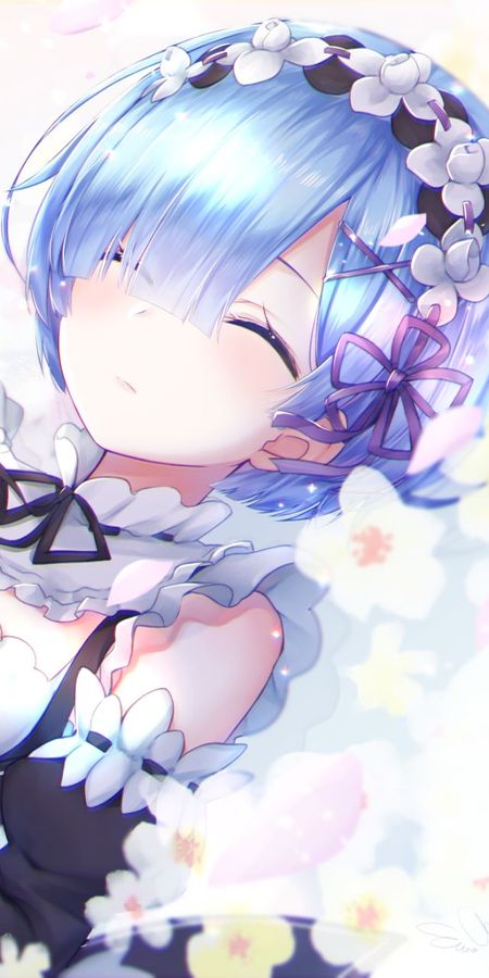 Phone wallpaper: Anime, Sleeping, Maid, Blue Hair, Short Hair, Re:zero Starting Life In Another World, Rem (Re:zero) free download