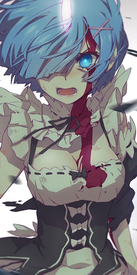 Phone wallpaper: Anime, Blood, Blue Eyes, Maid, Blue Hair, Short Hair, Re:zero Starting Life In Another World, Rem (Re:zero) free download