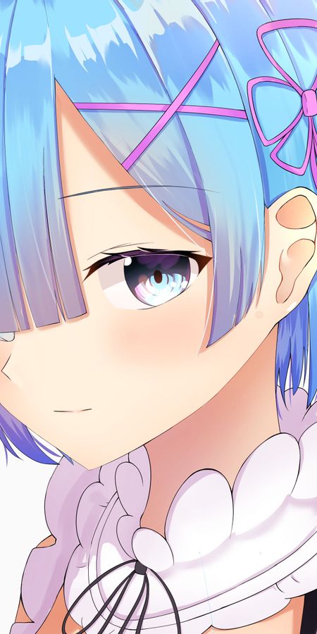 Phone wallpaper: Anime, Face, Blue Hair, Short Hair, Aqua Eyes, Re:zero Starting Life In Another World, Rem (Re:zero) free download