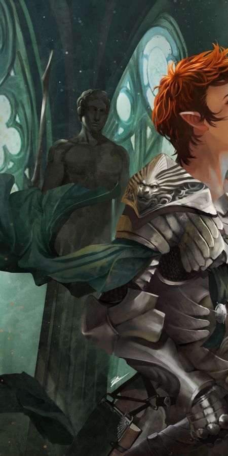 Phone wallpaper: Fantasy, Statue, Elf, Armor, Sword, Short Hair, Women Warrior, Woman Warrior free download