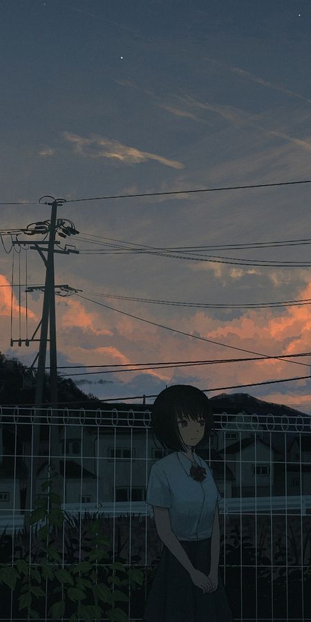 Phone wallpaper: Anime, Sky, Evening, Cloud, Original, Black Hair, Short Hair free download