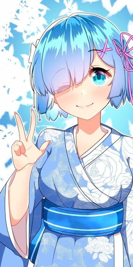 Phone wallpaper: Anime, Kimono, Blue Eyes, Blue Hair, Short Hair, Re:zero Starting Life In Another World, Rem (Re:zero) free download