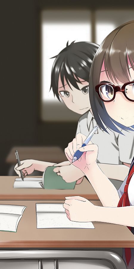 Phone wallpaper: Anime, Glass, Schoolgirl, Original, School Uniform, Short Hair, Classroom free download