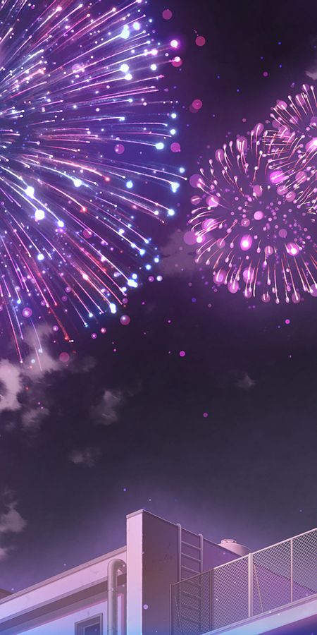 Phone wallpaper: Anime, Fireworks, Original, Long Hair, Brown Hair, Short Hair free download