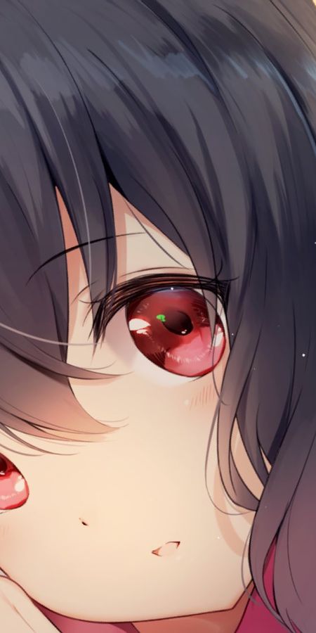 Phone wallpaper: Anime, Original, Red Eyes, Black Hair, Short Hair free download