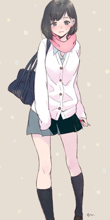 Phone wallpaper: Anime, Sad, Bag, Skirt, Original, School Uniform, Short Hair, Black Eyes free download