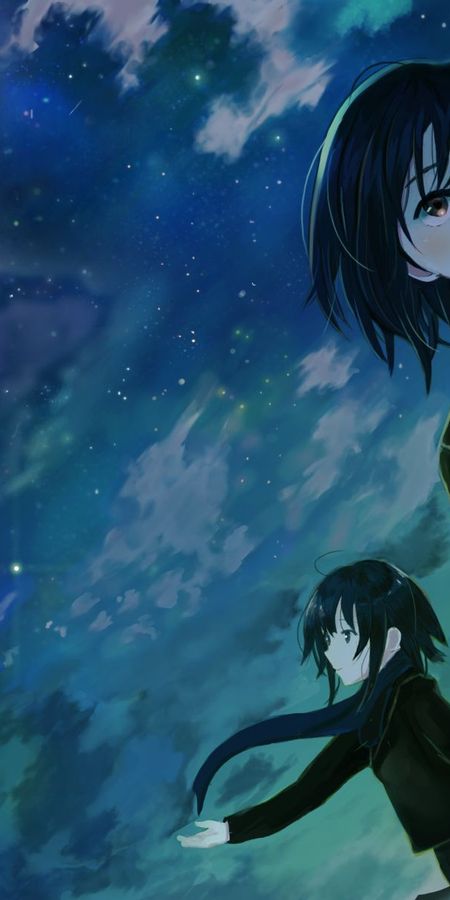 Phone wallpaper: Anime, Fantasy, Sky, Night, Original, Short Hair free download