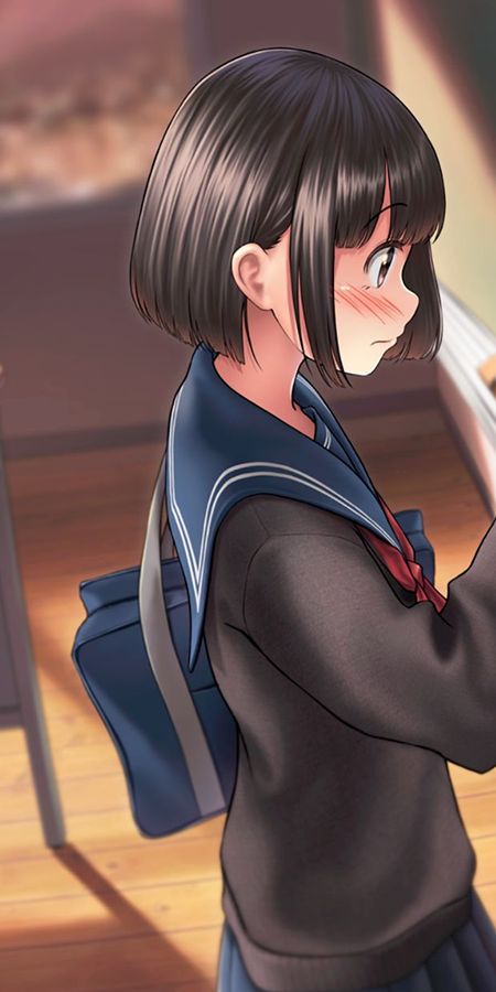 Phone wallpaper: Anime, Original, Black Hair, Short Hair, Classroom free download