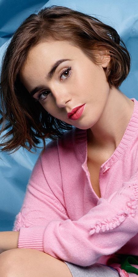 Phone wallpaper: English, Brunette, Celebrity, Brown Eyes, Short Hair, Actress, Lipstick, Lily Collins free download