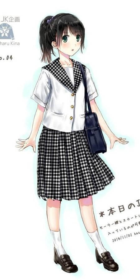 Phone wallpaper: Anime, Bag, Green Eyes, Original, School Uniform, Black Hair, Short Hair free download