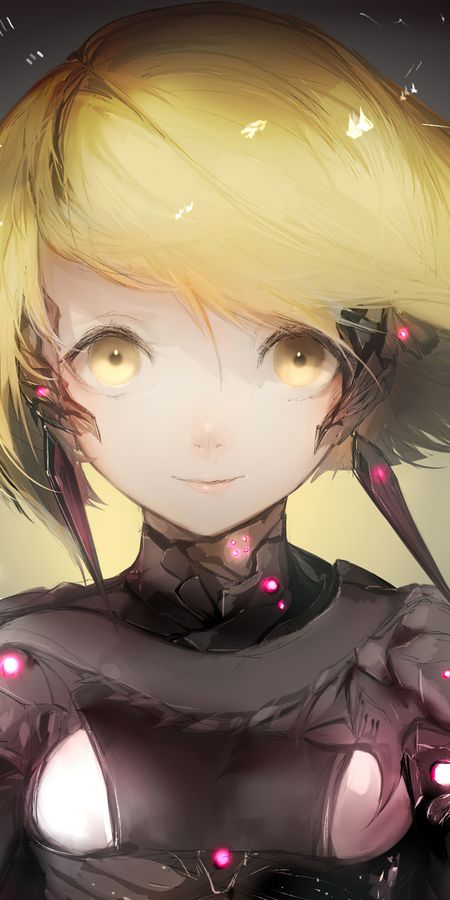 Phone wallpaper: Anime, Smile, Blonde, Armor, Yellow Eyes, Original, Short Hair free download