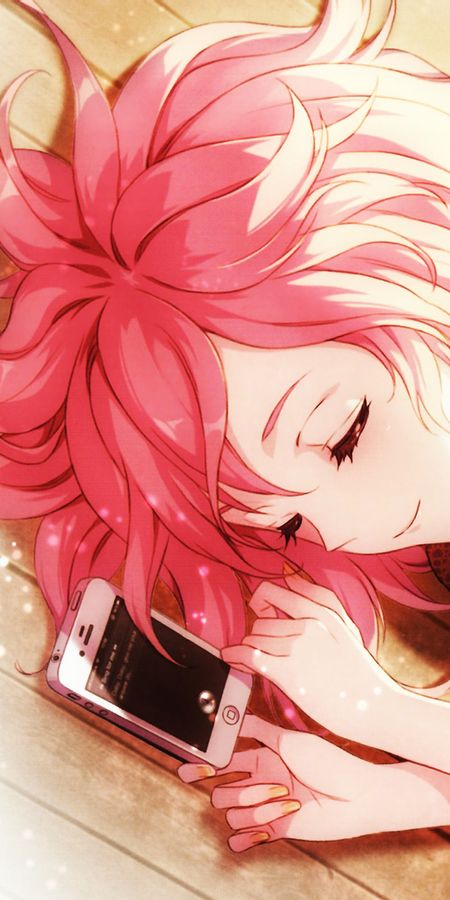Phone wallpaper: Anime, Girl, Sleeping, Pink Hair, Short Hair, Phone free download