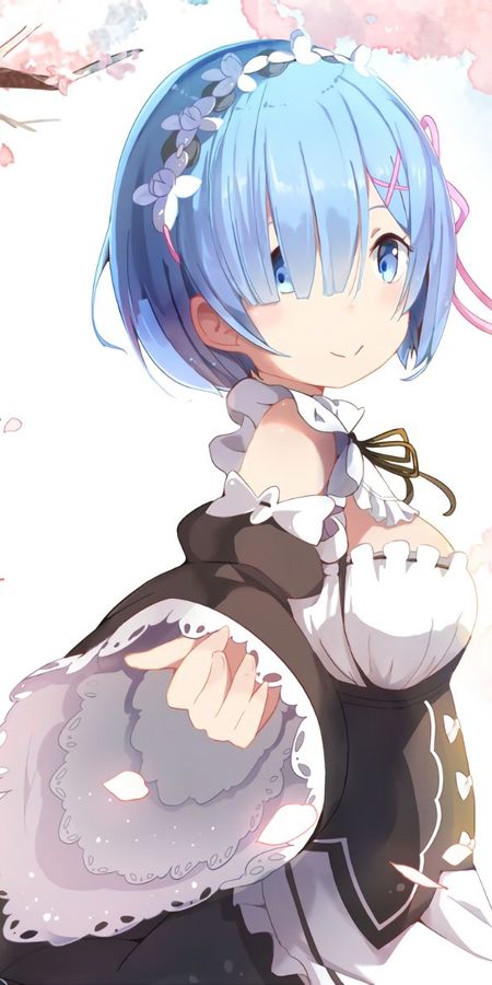 Phone wallpaper: Anime, Face, Blue Eyes, Maid, Blossom, Blue Hair, Short Hair, Re:zero Starting Life In Another World, Rem (Re:zero) free download