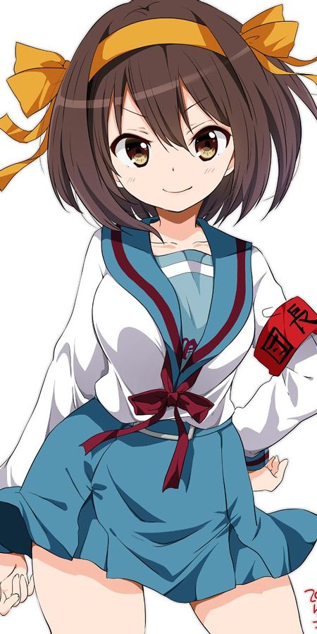 Phone wallpaper: Anime, Skirt, School Uniform, Brown Eyes, Brown Hair, Short Hair, Haruhi Suzumiya, The Melancholy Of Haruhi Suzumiya free download