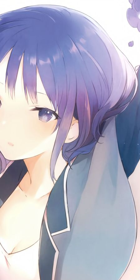 Phone wallpaper: Anime, Flower, Original, Short Hair, Purple Eyes, Purple Hair free download