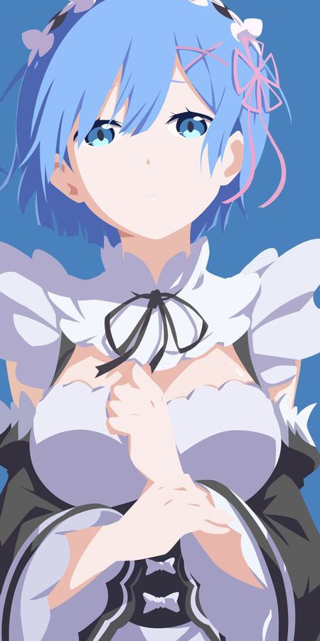 Phone wallpaper: Anime, Blue Eyes, Maid, Blue Hair, Minimalist, Short Hair, Re:zero Starting Life In Another World, Rem (Re:zero) free download