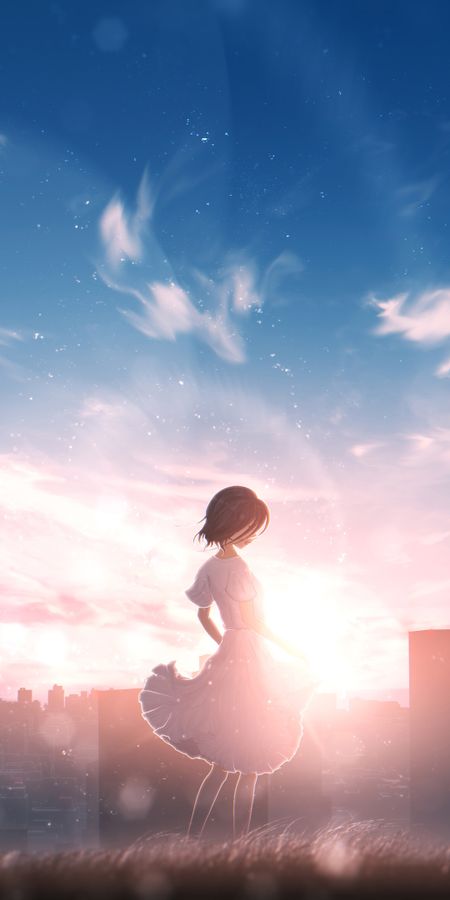 Phone wallpaper: Anime, Sunset, Sky, Original, Short Hair free download