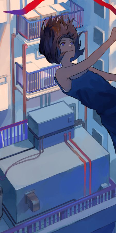 Phone wallpaper: Anime, City, Blue Eyes, Original, Brown Hair, Short Hair free download