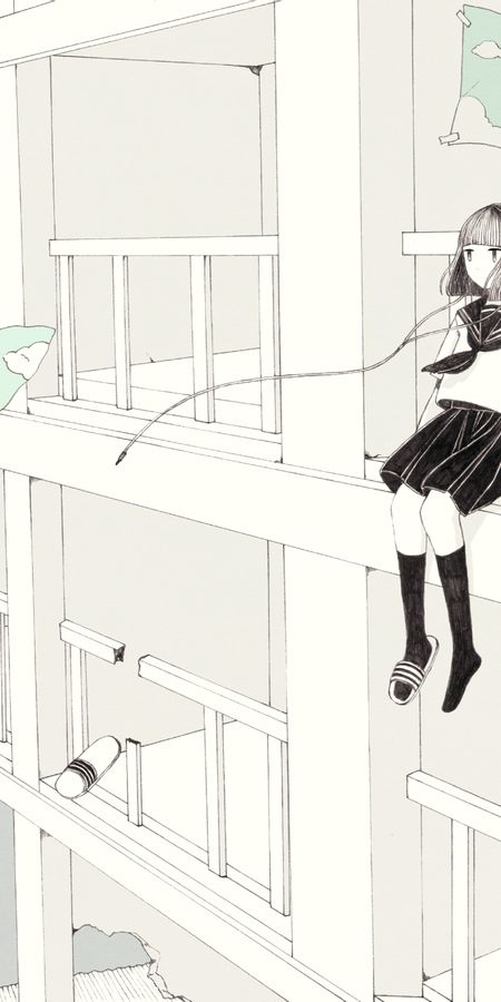 Phone wallpaper: Anime, Headphones, Building, Original, Short Hair free download
