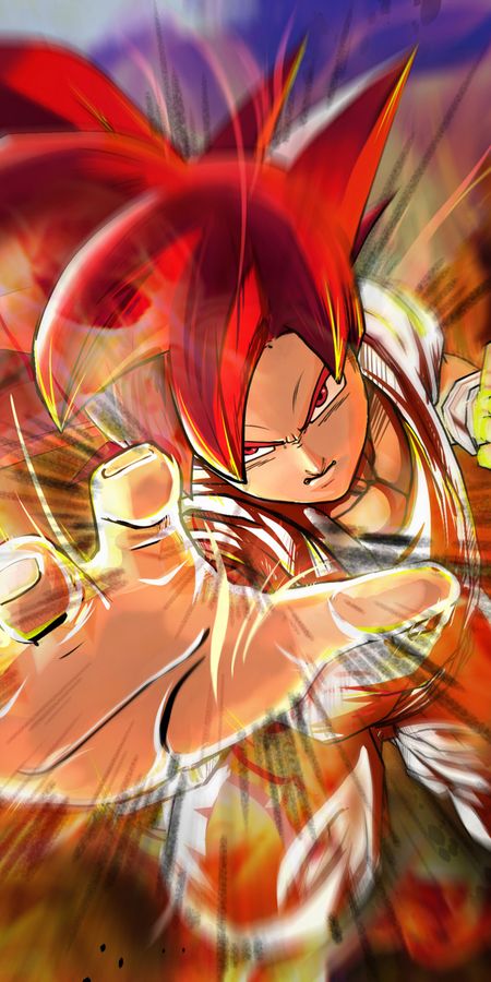 Phone wallpaper: Anime, Dragon Ball, Red Eyes, Goku, Red Hair, Super Saiyan God, Dragon Ball Super free download
