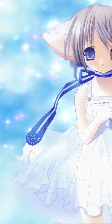 Phone wallpaper: Anime, Cute, Blue Eyes, Original, Short Hair, Blue Dress, Grey Hair free download