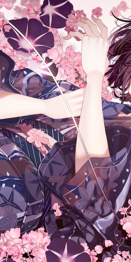 Phone wallpaper: Anime, Girl, Cherry Blossom, Brown Eyes, Brown Hair, Short Hair free download