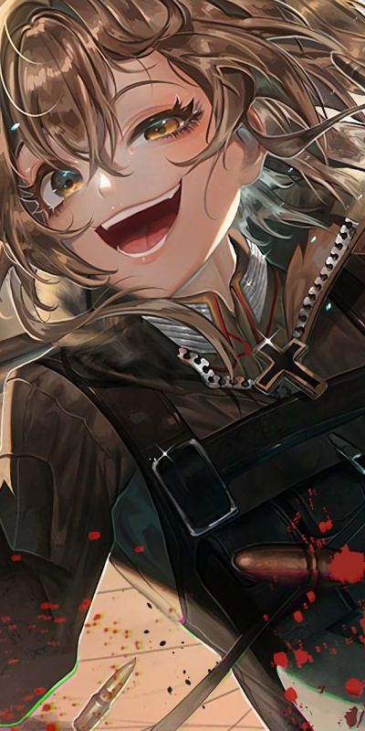 Phone wallpaper: Anime, Smile, Blonde, Heterochromia, Bullet, Short Hair, Rifle, Youjo Senki, Tanya Degurechaff free download