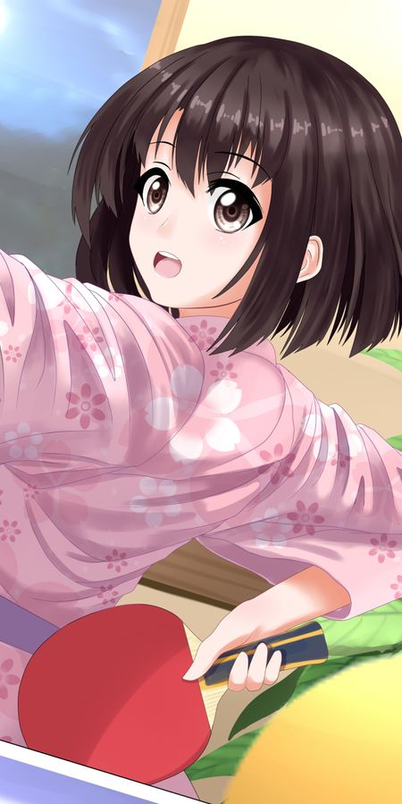 Phone wallpaper: Anime, Brown Eyes, Brown Hair, Short Hair, Japanese Clothes, Saekano: How To Raise A Boring Girlfriend, Megumi Katō, Racquet, Table Tennis free download
