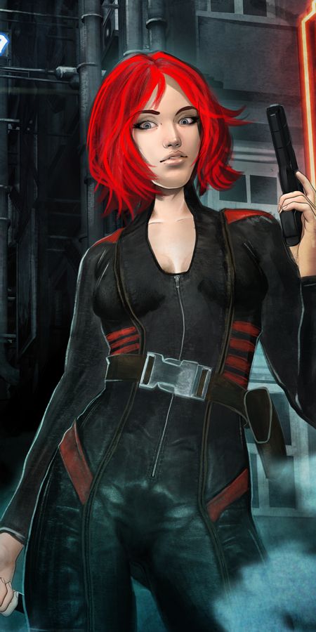 Phone wallpaper: Cyberpunk, Sci Fi, Futuristic, Short Hair, Red Hair, Woman Warrior free download