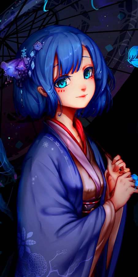 Phone wallpaper: Anime, Kimono, Blue Hair, Touhou, Short Hair, Aqua Eyes, Cirno (Touhou) free download