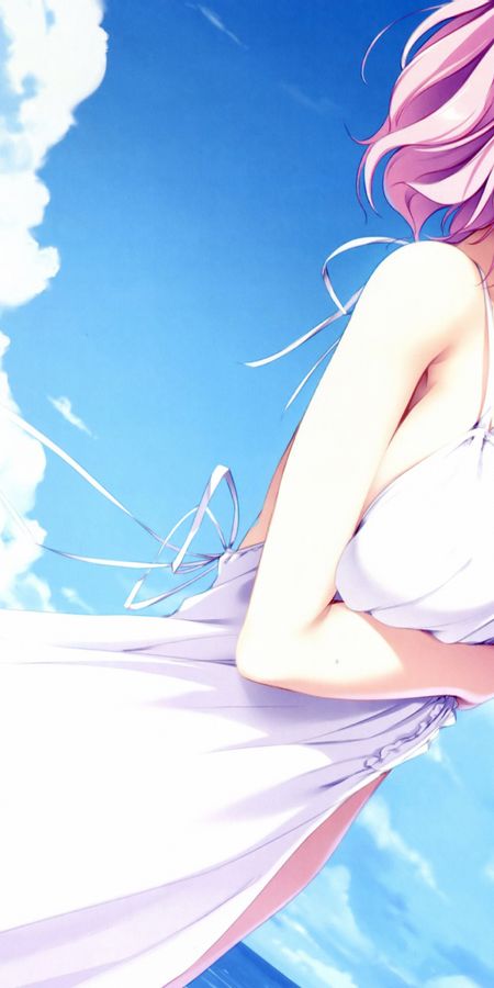 Phone wallpaper: Anime, Girl, Dress, Pink Hair, Short Hair, Purple Eyes free download