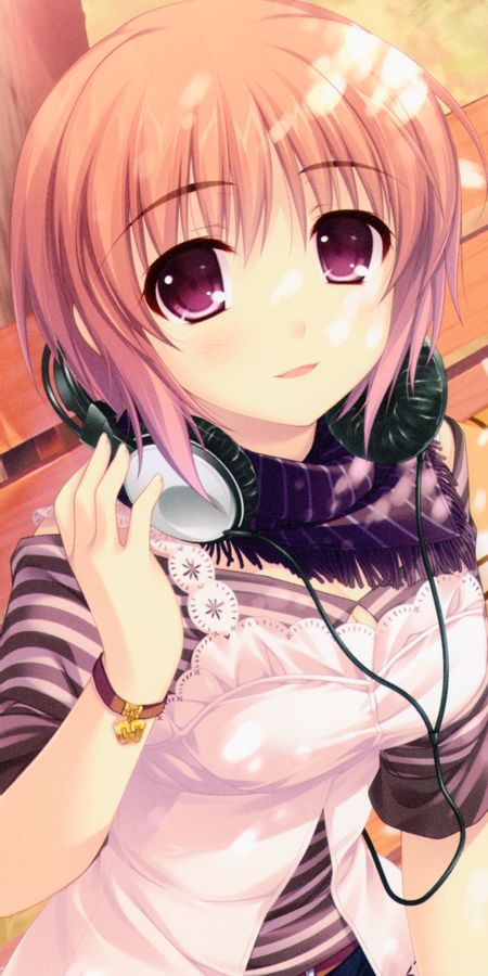 Phone wallpaper: Anime, Headphones, Blonde, Brown Eyes, Short Hair free download