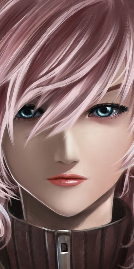 Phone wallpaper: Final Fantasy, Face, Blue Eyes, Pink Hair, Video Game, Final Fantasy Xiii, Short Hair free download