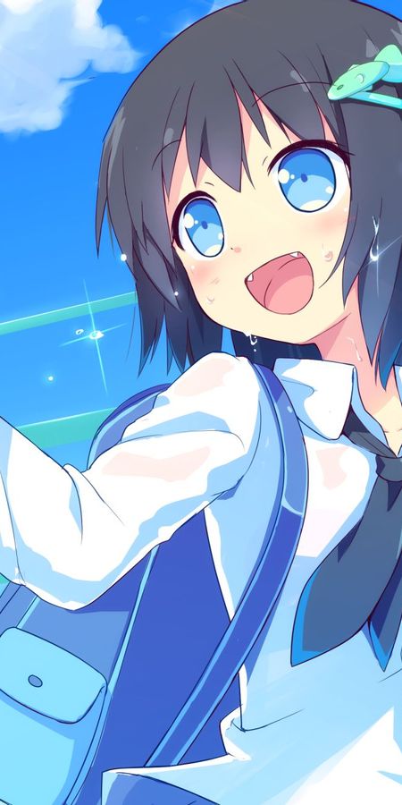 Phone wallpaper: Anime, Smile, Bag, Tie, Blue Eyes, Original, Black Hair, Short Hair free download