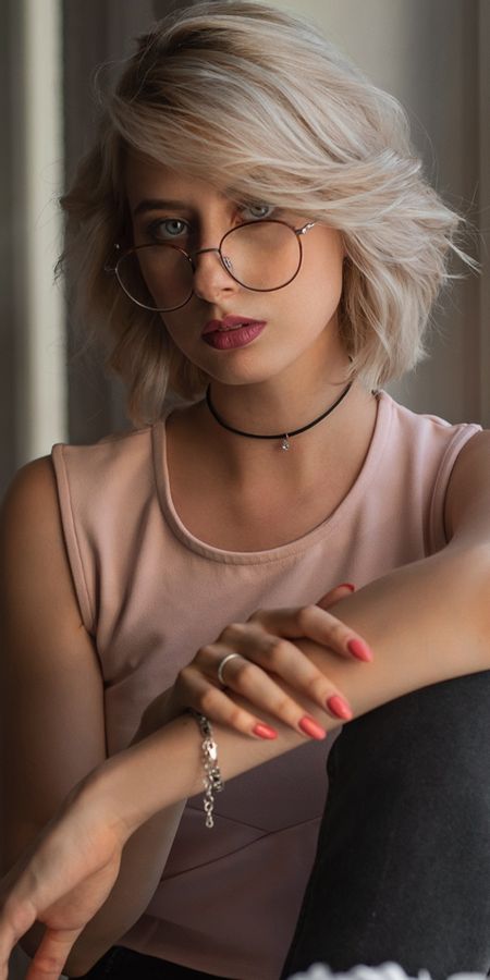 Phone wallpaper: Blonde, Glasses, Model, Women, Short Hair free download