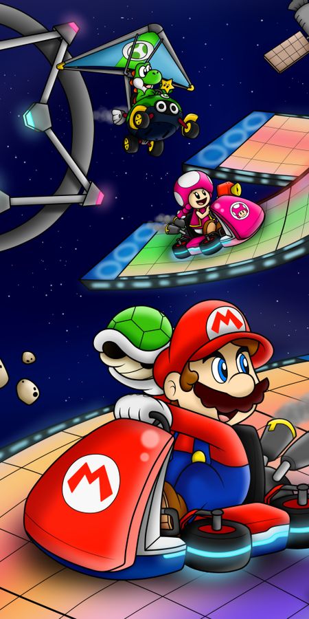 Phone wallpaper: Mario, Video Game, Yoshi, Toadette (Super Mario), Mario Kart 8 free download
