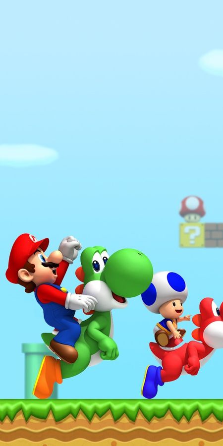 Phone wallpaper: Toad (Mario), New Super Mario Bros Wii, Luigi, Yoshi, Mario, Video Game free download
