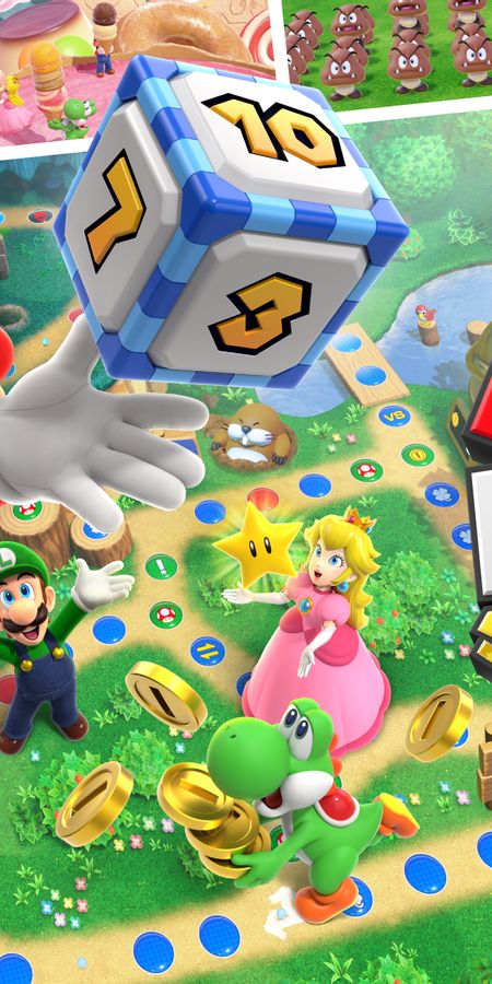 Phone wallpaper: Mario, Video Game, Yoshi, Princess Peach, Luigi, Mario Party Superstars free download