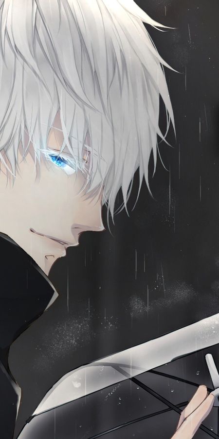 Phone wallpaper: Anime, Rain, Umbrella, Blue Eyes, School Uniform, White Hair, Satoru Gojo, Jujutsu Kaisen free download