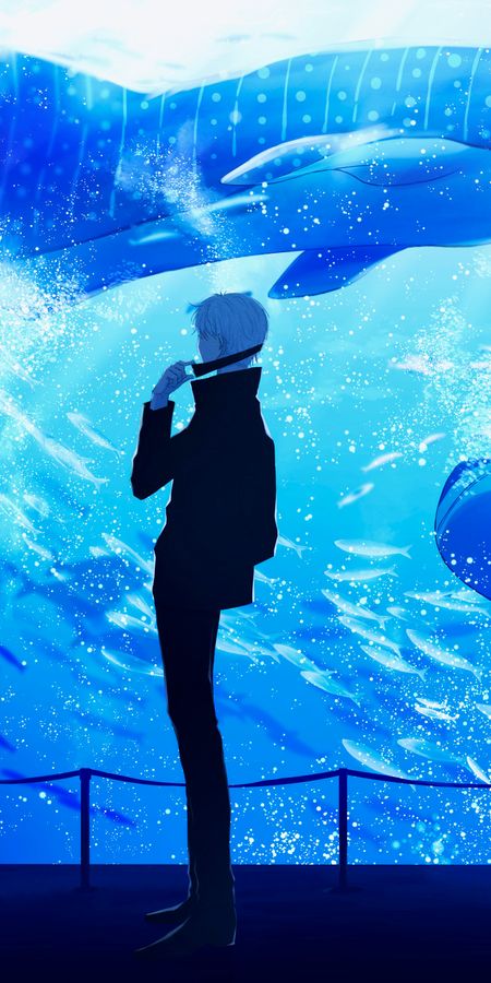 Phone wallpaper: Anime, Aquarium, Whale, White Hair, Satoru Gojo, Jujutsu Kaisen free download
