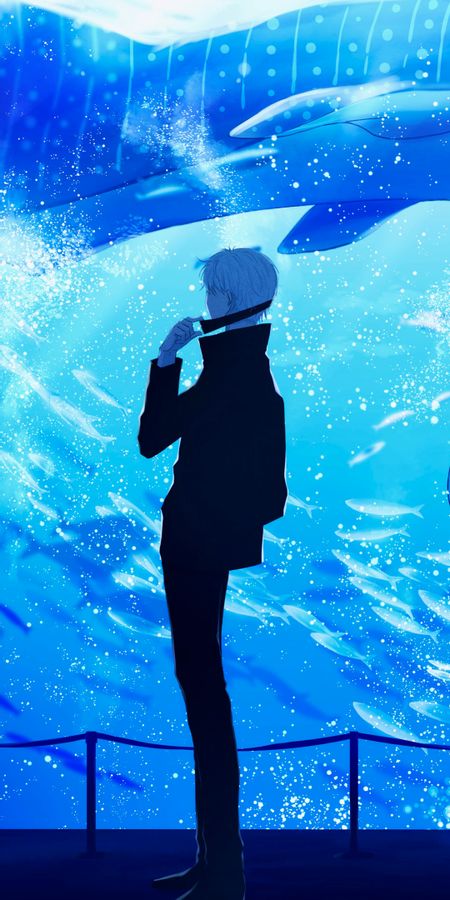 Phone wallpaper: Anime, Aquarium, White Hair, Satoru Gojo, Jujutsu Kaisen free download