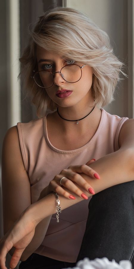 Phone wallpaper: Blonde, Glasses, Model, Women, Short Hair free download