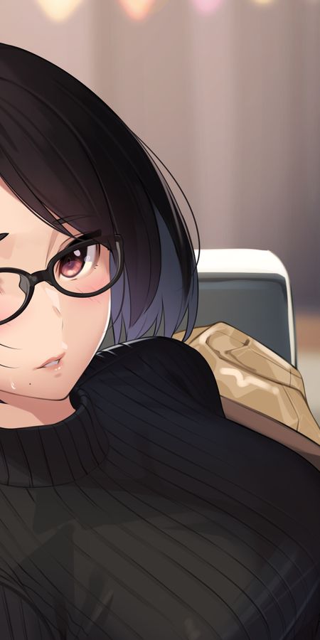 Phone wallpaper: Anime, Girl, Glasses, Short Hair free download
