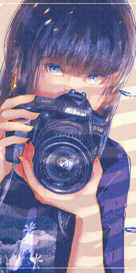 Phone wallpaper: Anime, Girl, Camera, Short Hair free download