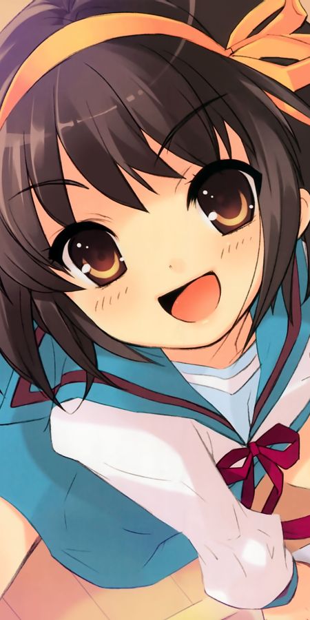 Phone wallpaper: Anime, School Uniform, Brown Eyes, Brown Hair, Short Hair, Haruhi Suzumiya, The Melancholy Of Haruhi Suzumiya free download