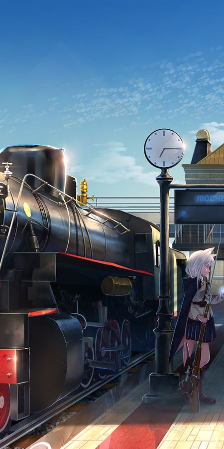 Phone wallpaper: Anime, Train, Train Station, Gun, Short Hair, White Hair free download