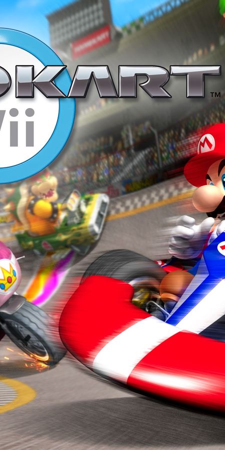 Phone wallpaper: Mario Kart Wii, Princess Peach, Yoshi, Mario, Video Game free download