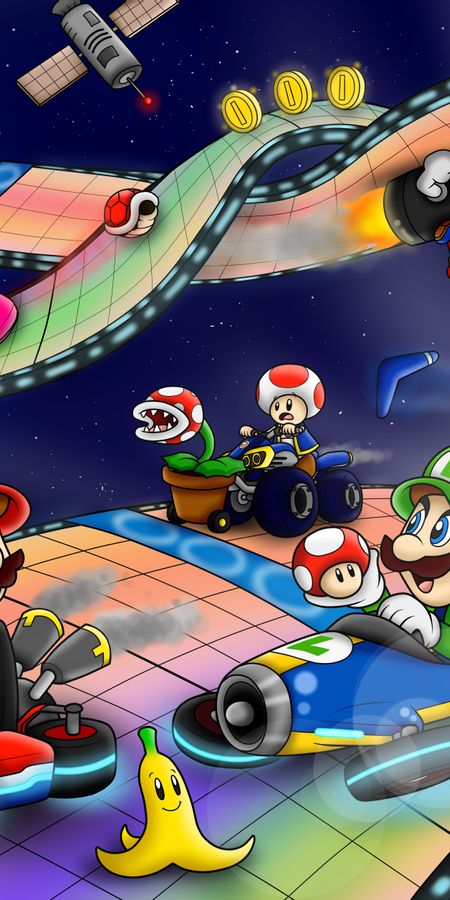 Phone wallpaper: Toadette (Super Mario), Mario Kart, Toad (Mario), Mario Kart 8, Koopa Troopa, Shy Guy, Piranha Plant, Luigi, Princess Peach, Yoshi, Bullet Bill, Mario, Video Game free download